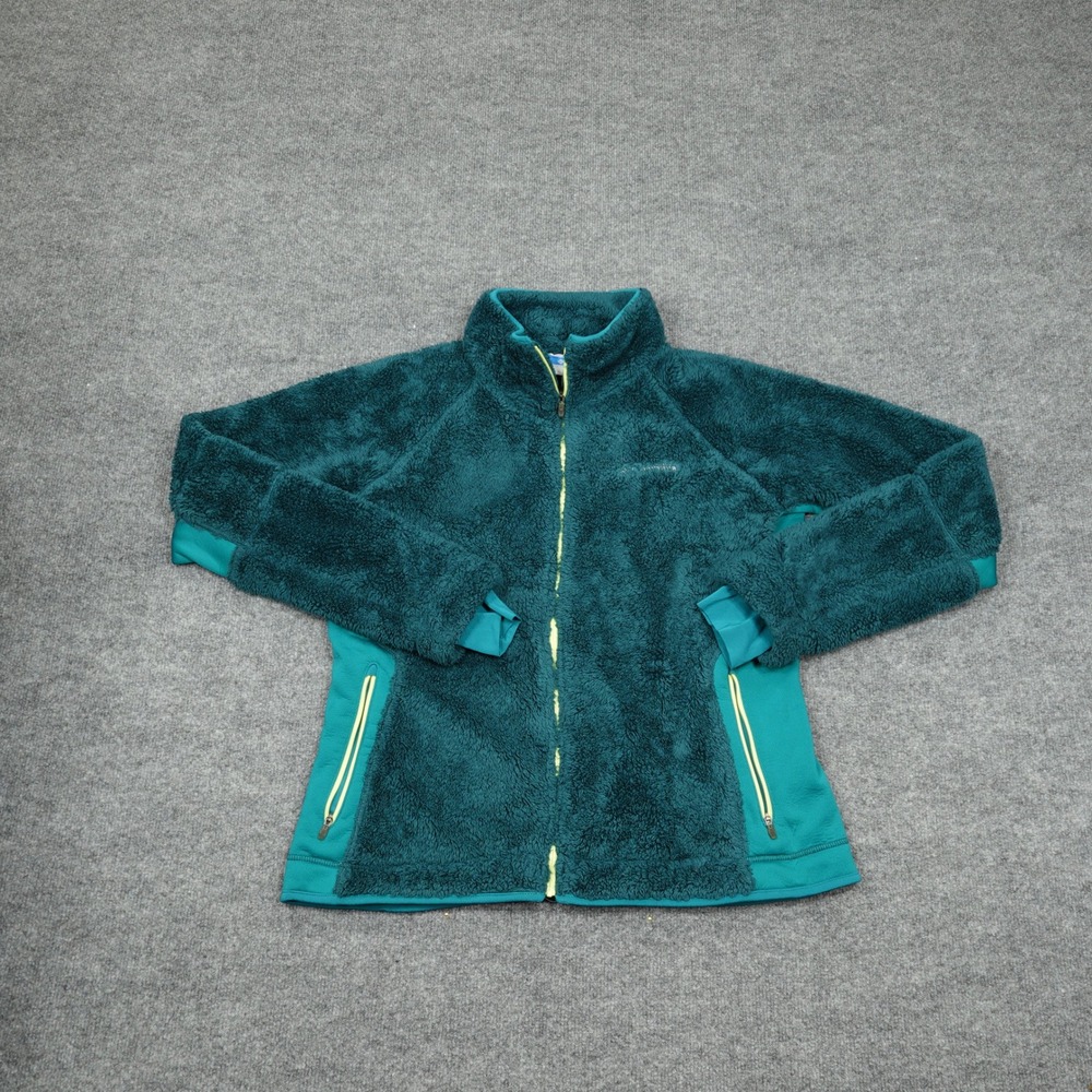 Columbia Jacket Women XL Teal Fleece Full Zip High Pile Mock Neck WL6334